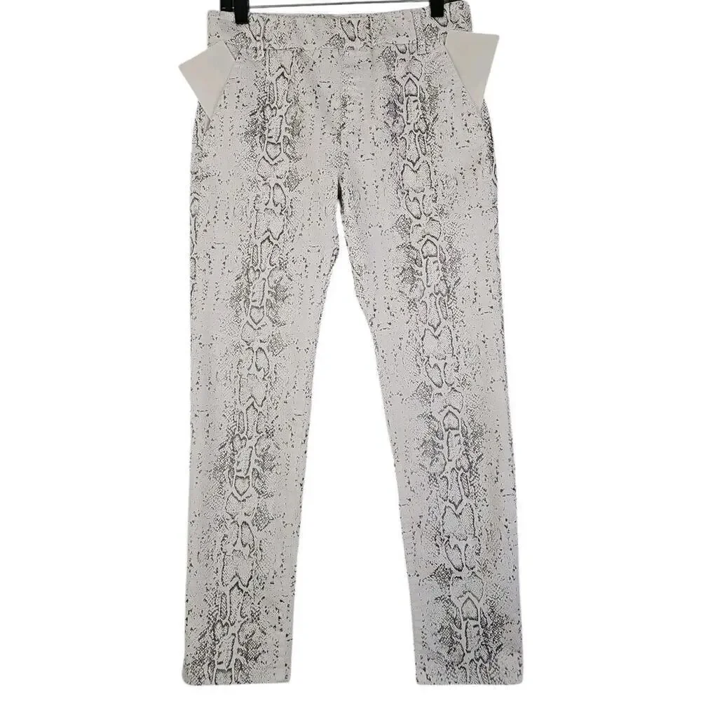 Flog ~Woman Size 29~ White Silver Animal Print Pull On Pants Stretch. - Picture 1 of 12